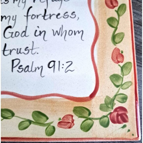 Decorative Bible Passage Ceramic Tile Wall Hanging Psalms 91:2 "He is my Refuge" - Picture 5 of 6